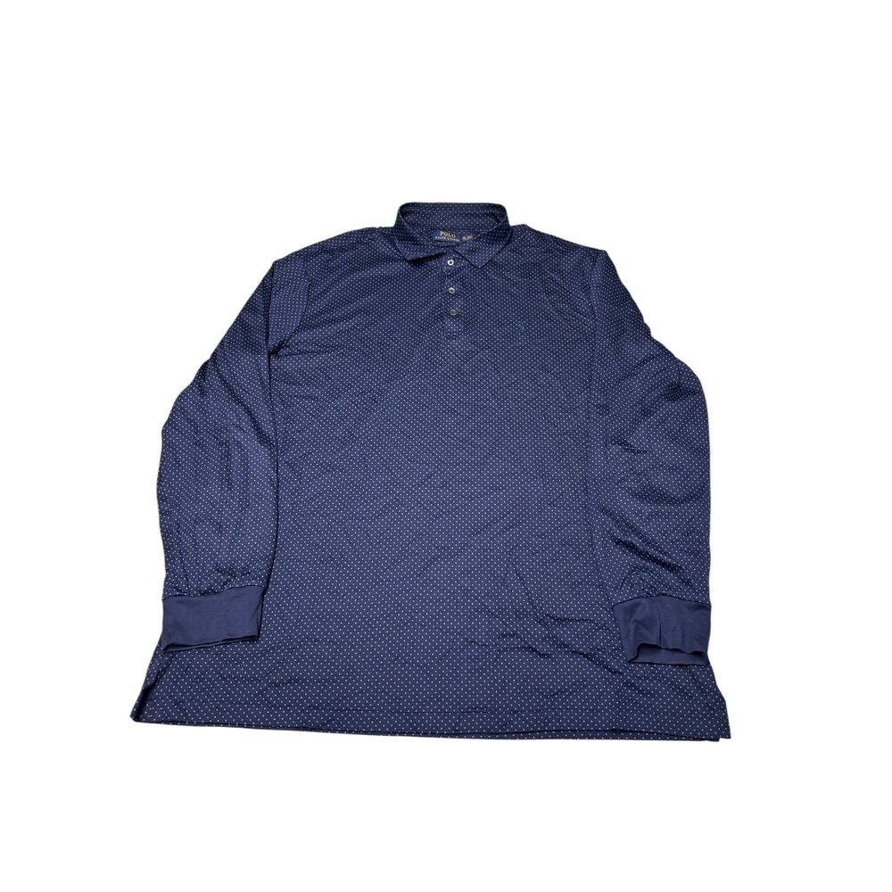Polo Ralph Lauren Mens XXL Navy Polka Dot Long‎ Sleeve Stretch Polo Custom Slim